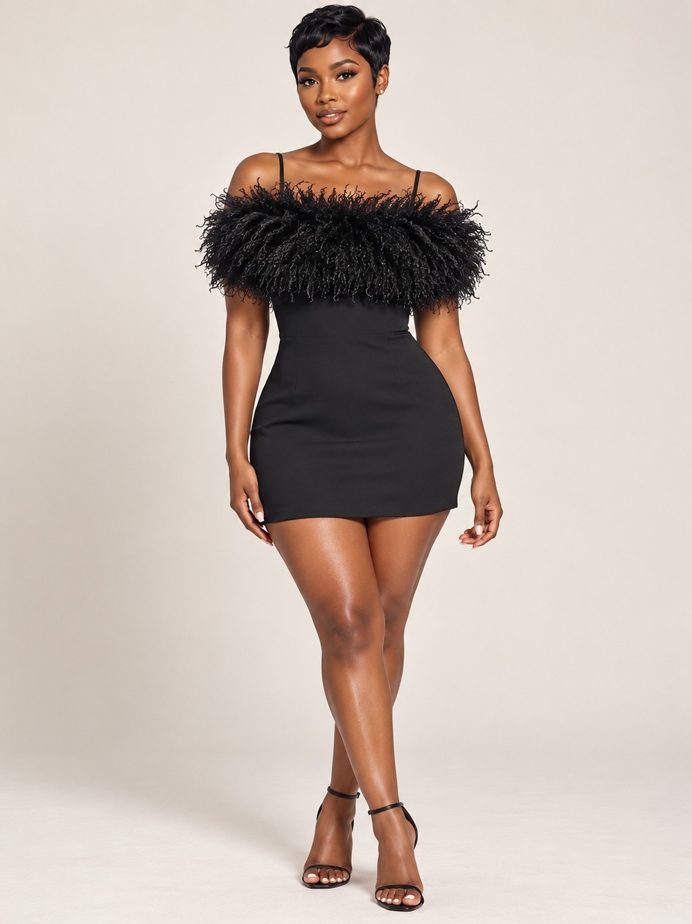 Line & Dot Black Feather Trim Mini Dress Size Small